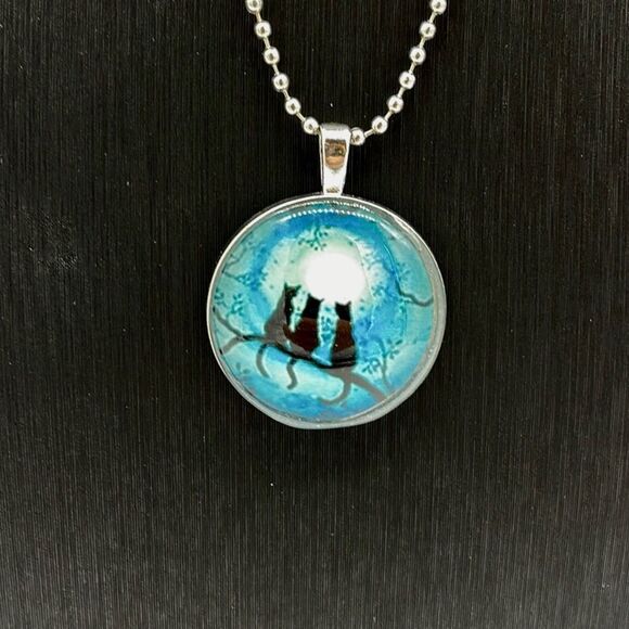 THREE BLACK Cats Dome Glass Pendant - Picture 1 of 4